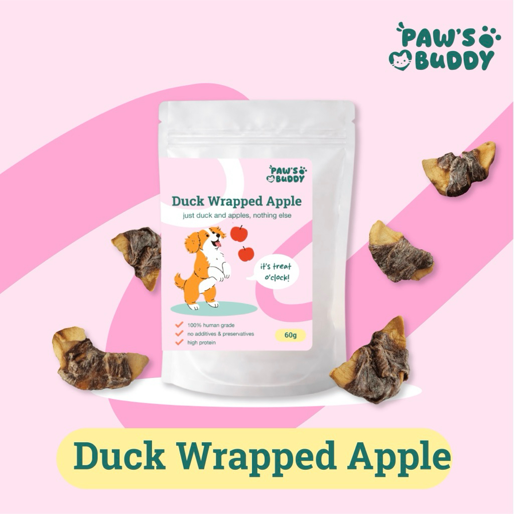 ขนมสุนัข เป็ดพันแอปเปิ้ล Paw’s Buddy ขนมสุนัขเกรดคนทาน 60g