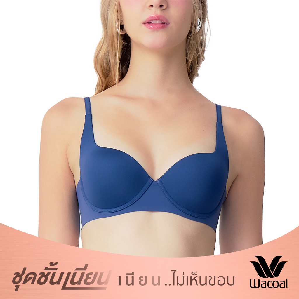 Wacoal Mood ชุดชั้นเนียน บรามีโครง ฟองน้ำบาง รุ่น MM1H43 สีน้ำเงิน (NB)