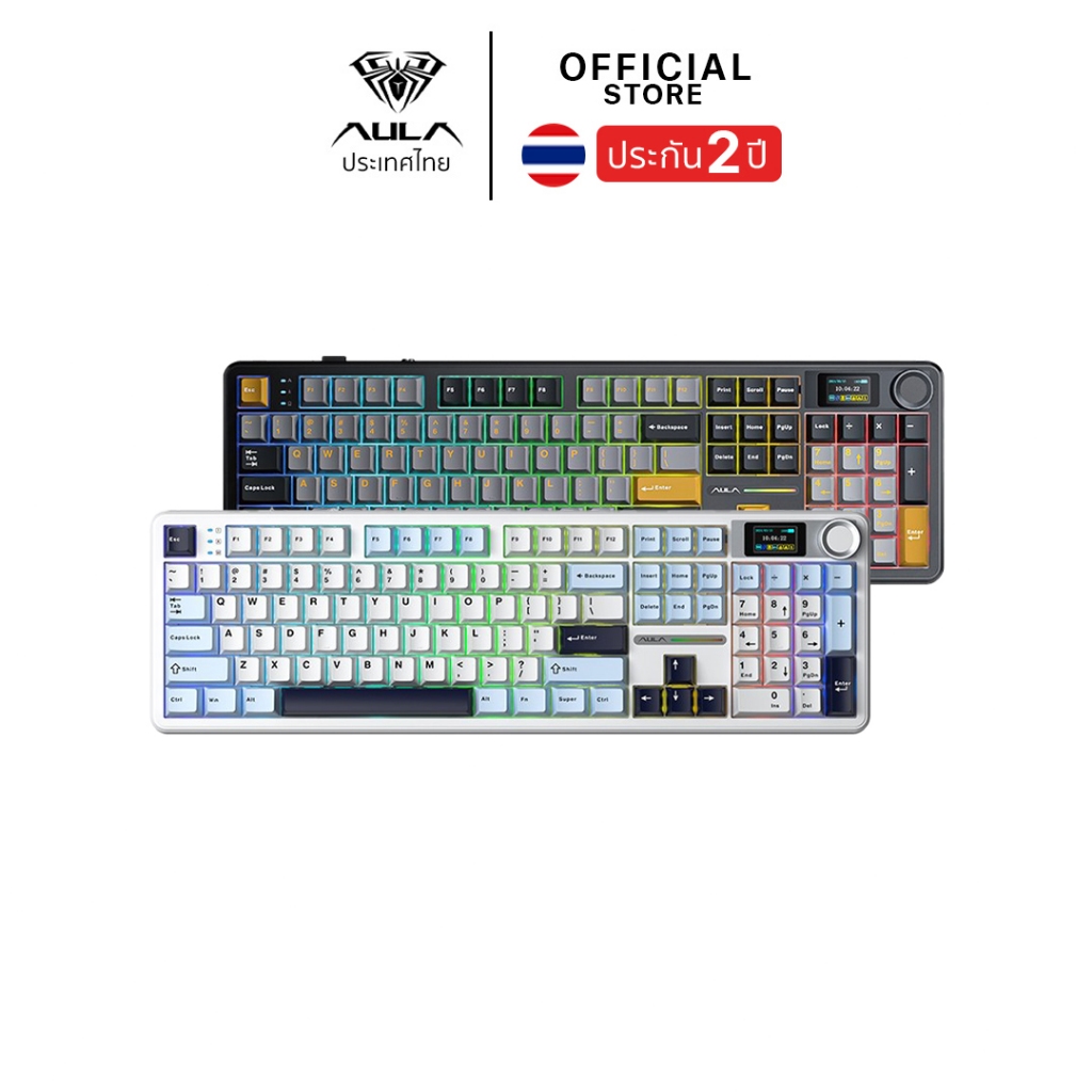 คีย์บอร์ดไร้สาย - AULA F108Pro - Display Gasket Mechanical Keyboard Full Size คีย์ไทย รับประกัน 2 ปี