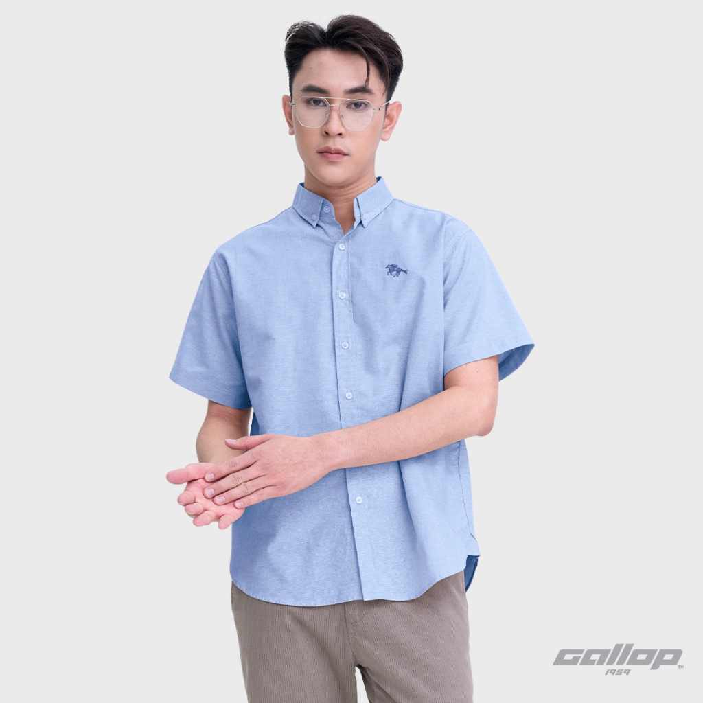 GALLOP : OXFORD CASUAL SHIRT เสื้อเชิ๊ตผู้ชายแขนสั้น สี Clear Blue - ฟ้า (GAS26SSX2003)