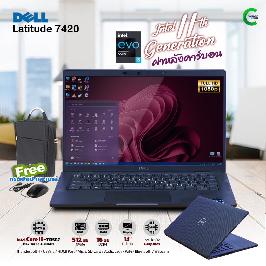 Dell Latitude 7420 | 14″ FHD | Core i5 Gen11 | 16GB RAM | 256GB NVMe | HDMI | USB | สินค้ามือสอง By 