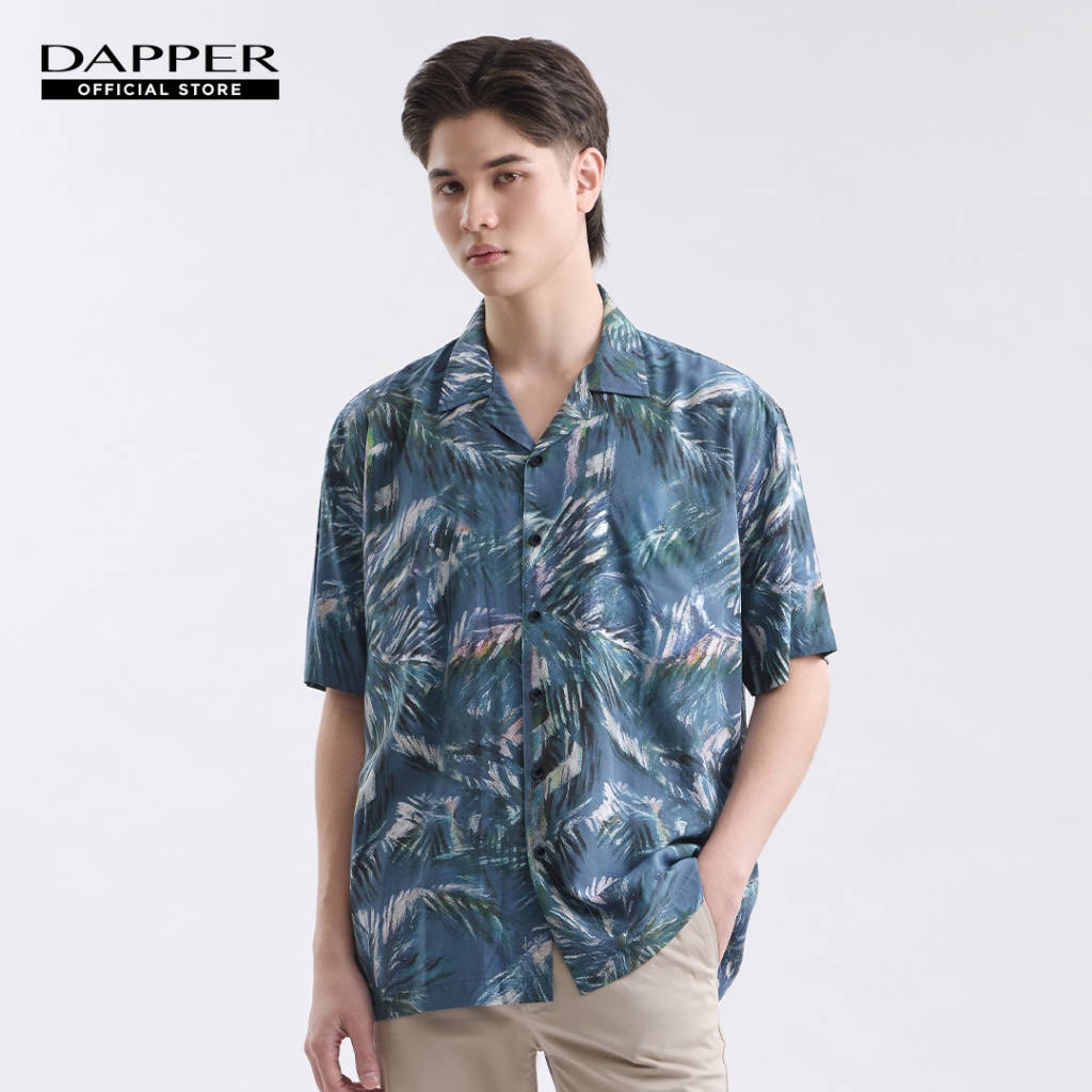 DAPPER เสื้อเชิ้ตแขนสั้น ฮาวาย Coco Shade Print Shirt สีกรมท่า (BCS/NA/590HP)