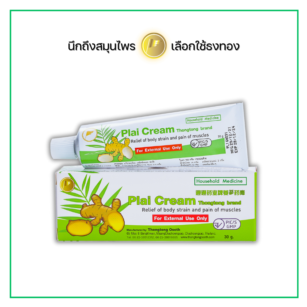 ยาครีมไพล ตราธงทอง 30 กรัม แก้ปวดเมื่อย เคล็ดขัดยอก ฟกช้ำ