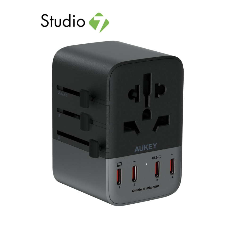 หัวแปลงปลั๊กไฟ AUKEY Travel Mate 65W GaN Universal Adapter with USB Ports (PA-TA08A) by Studio7
