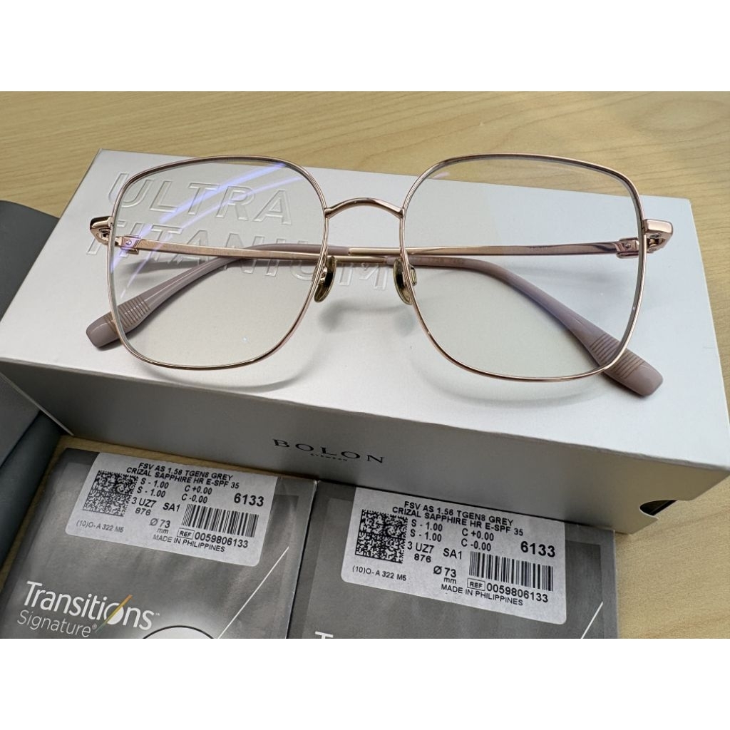 《มือ2》แว่นไทเทเนียม Bolon เลนส์สายตาสั้น Essilor Transition Gen 8 Grey (-1.00)