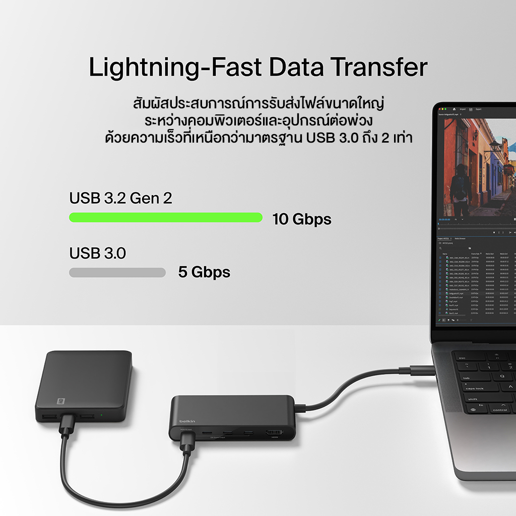 Belkin มัลติฮับแบบ 5-in-1 ความเร็ว 10Gbps พอร์ต HDMI 2.0 รองรับความละเอียด 4K @60Hz รุ่น AVC021 ราคา ถูกที่สุด ดีลบีเคเค แกลเลอรีภาพที่ 6