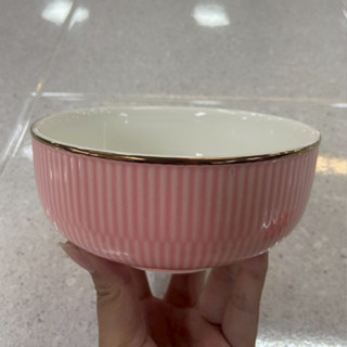 ถ้วยเซรามิก 6 นิ้ว ถ้วยของหวาน ถ้วยสีชมพูขอบทอง ทำจากเซรามิก…