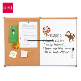 Deli บอร์ดติดประกาศ กระดานไม้ก๊อก กระดานปักหมุด ขอบพลาสติก ต…