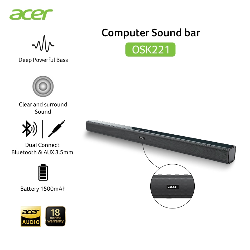 Acer OSK221 ลำโพงบลูทูธ คอมพิวเตอร์ เสียง Hi-Fi เบสหนักแน่น Bluetooth 5.4ใช้ได้ทั้งมือถือและโน้ตบุ๊ก