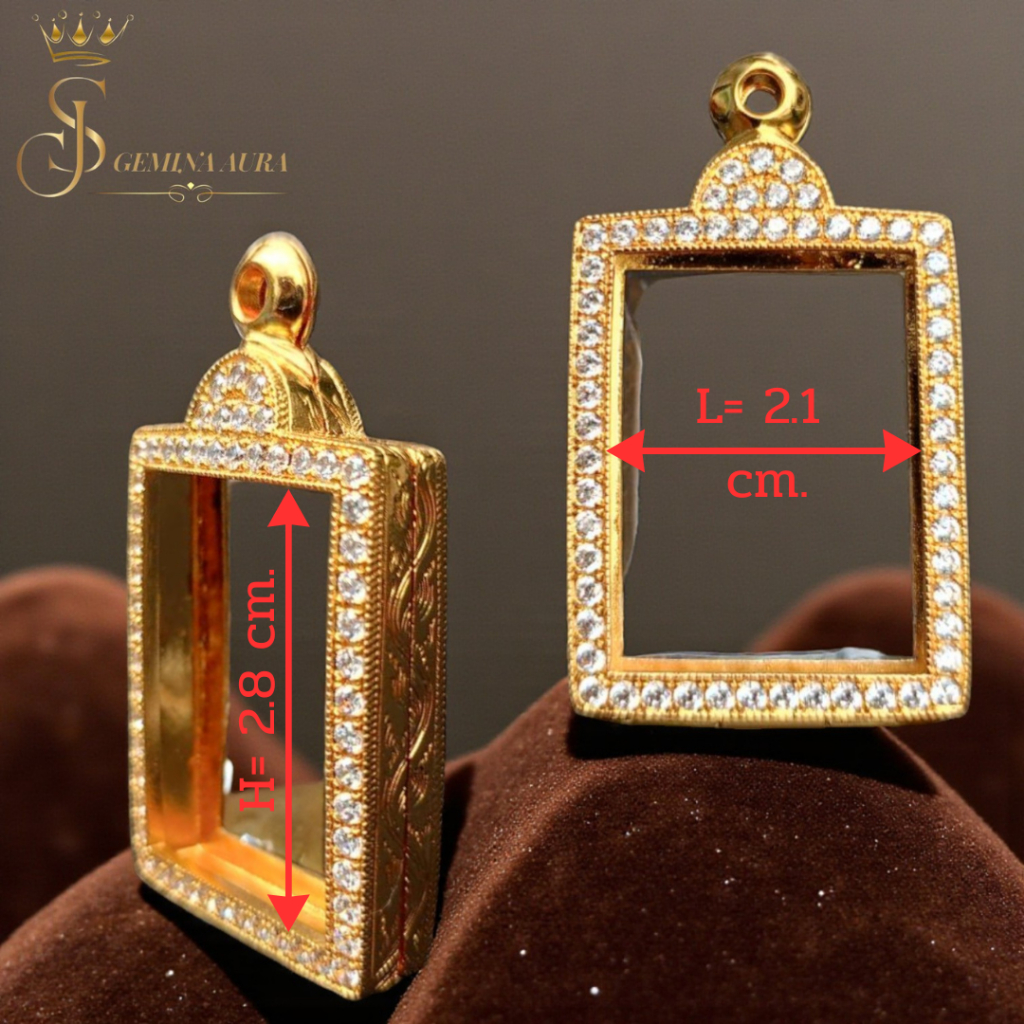 ตลับพระ / กรอบพระทองนาโนฝังเพชร ขนาดหน้าจอตลับ 2.1 cm. * 2.8 cm. ( รูปทรงสี่เหลี่ยม)