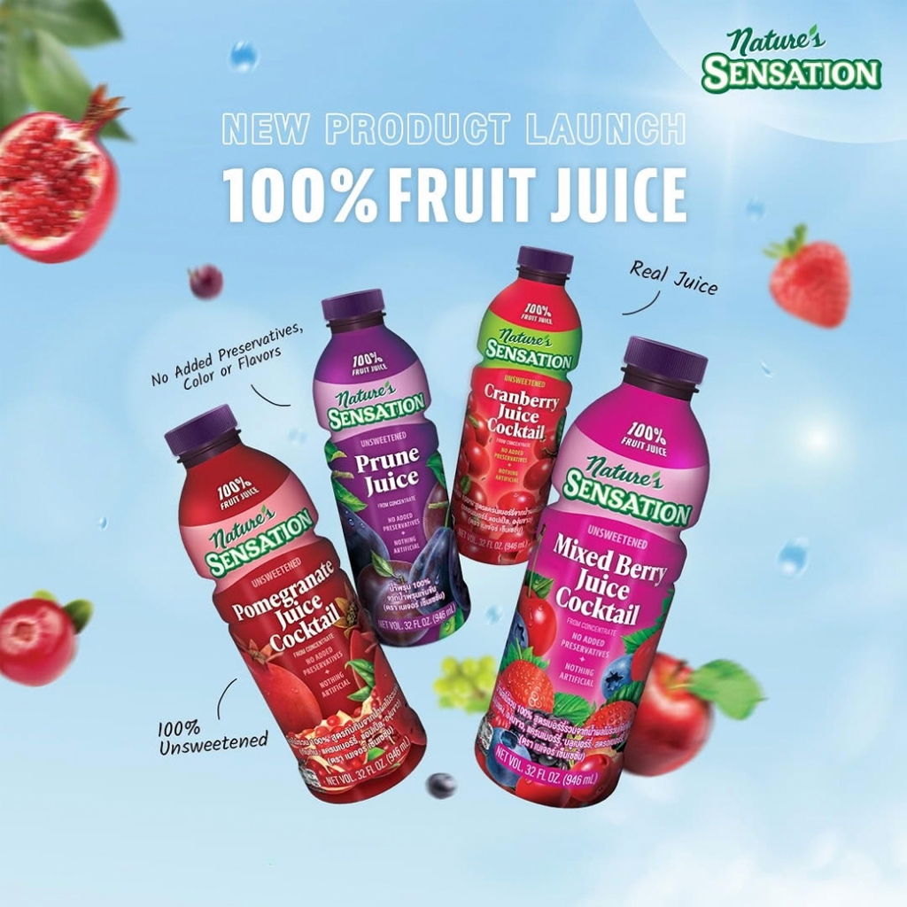 Nature’s Sensation 100% Fruit Juice เนเจอร์ เซ็นเซชั่น น้ำผลไม้รวม 100% ขนาด 946ml.