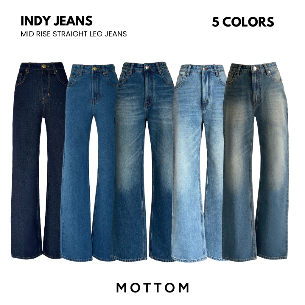 MOTTOM - INDY Mid Rise Straight Leg Jeans | INDY กางเกงยีนส์ขากระบอกเอวเล็ก