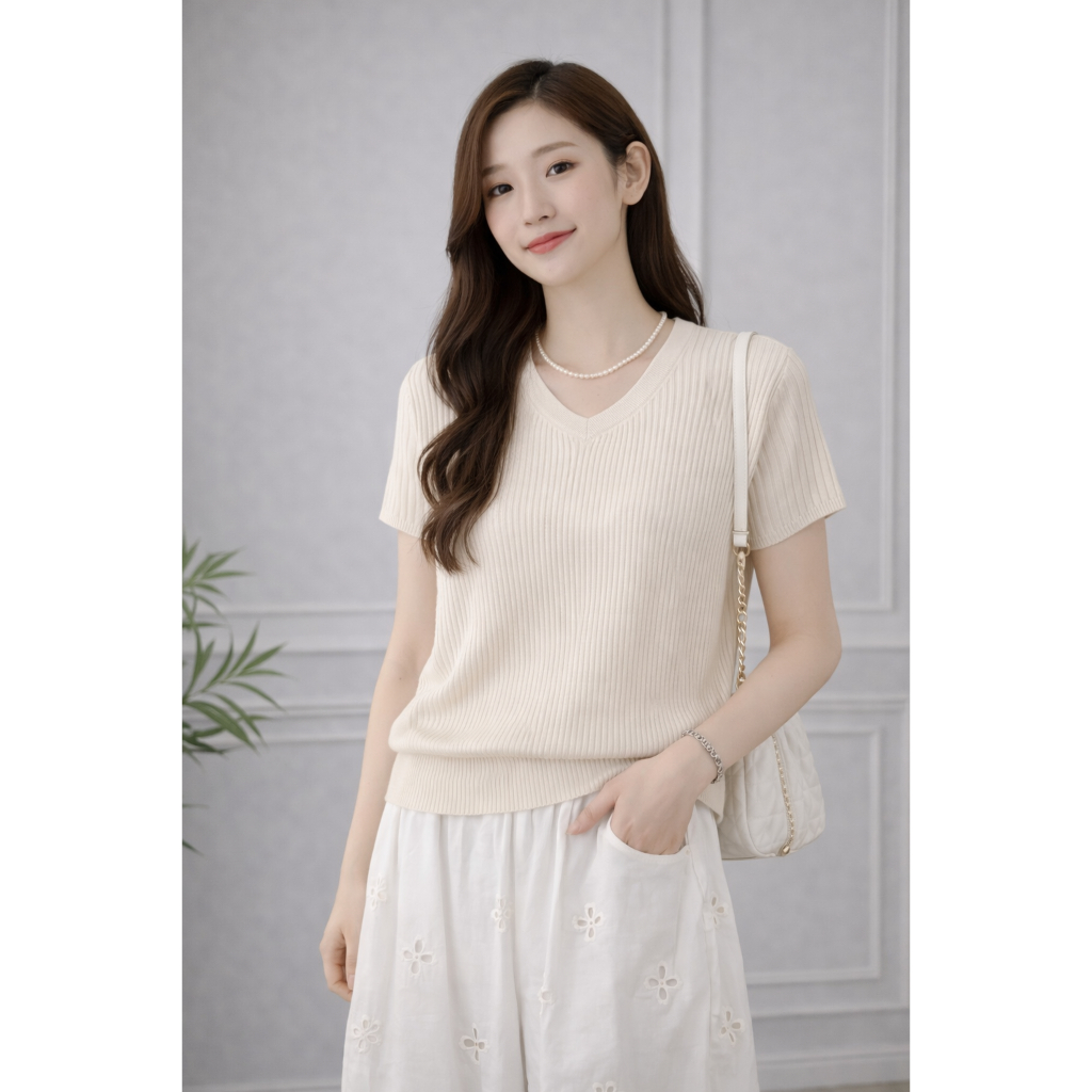 RC63 เสื้อไหมพรมผ้าร่องเอวจั๊ม