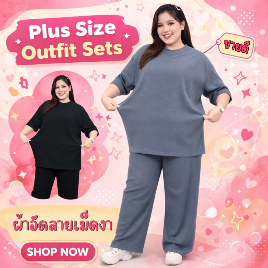 ชุดเช็ท ไซส์ใหญ่ เสื้อคอกลม แขนสั้น กางเกงขายาว ทรงกระบอกใหญ่ ผ้าอัดลายเม็ดงา เนื้อผ้านิ่ม ใส่แล้วพรางหุ่น 9015#