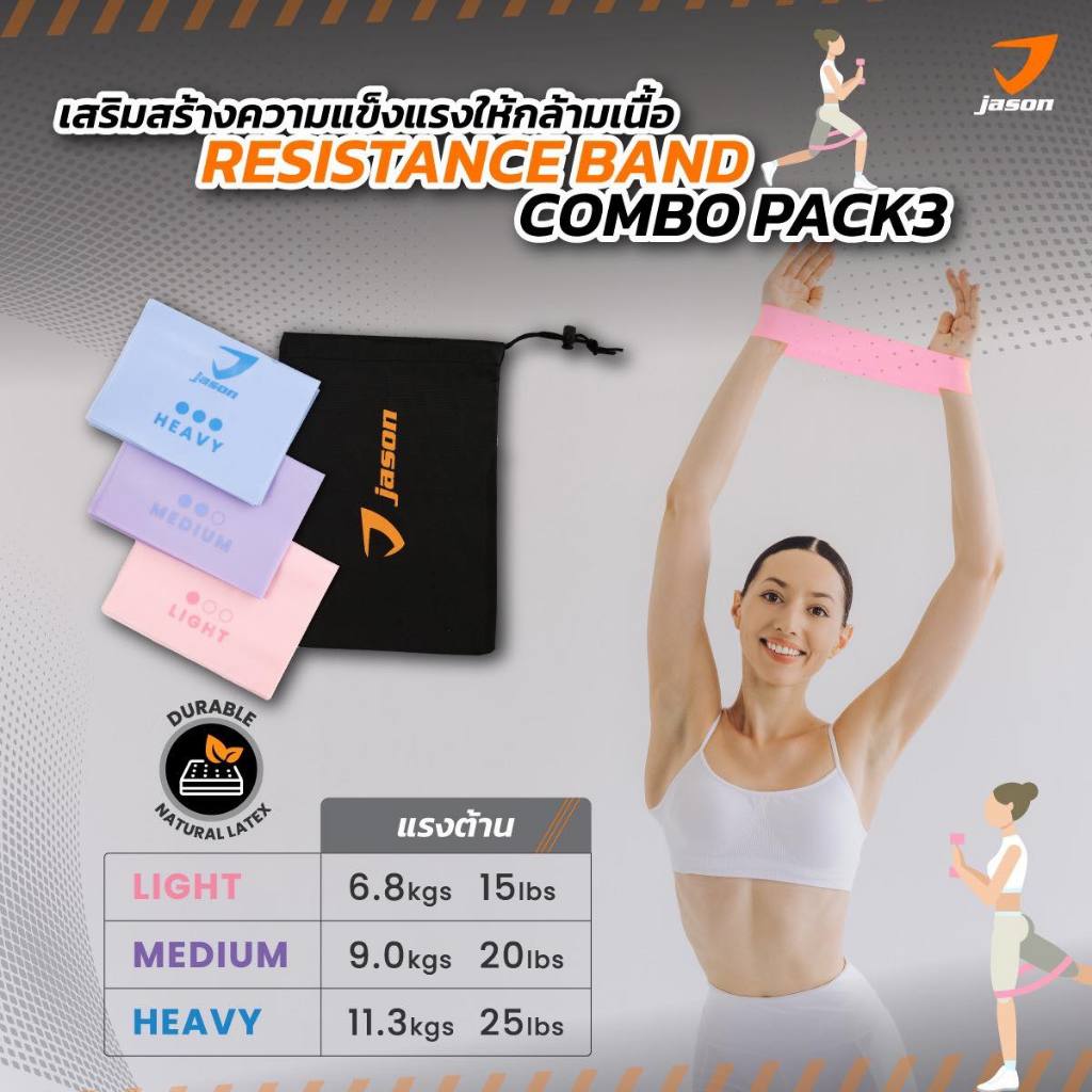 [NEW] JASON แผ่นยางยืดออกกำลังกาย RESISTANCE BAND COMBO แพ็ค 3 ชิ้น 10JS00207