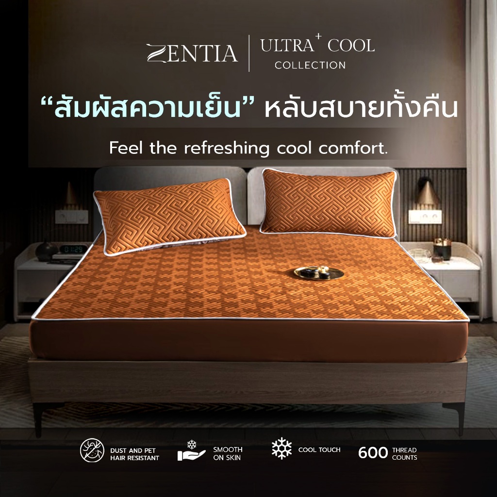 ZENTIA ผ้าปูไหมน้ำแข็งเสริมยางพารา หนานุ่ม นอนสบาย กันไรฝุ่นได้ดี [BB]