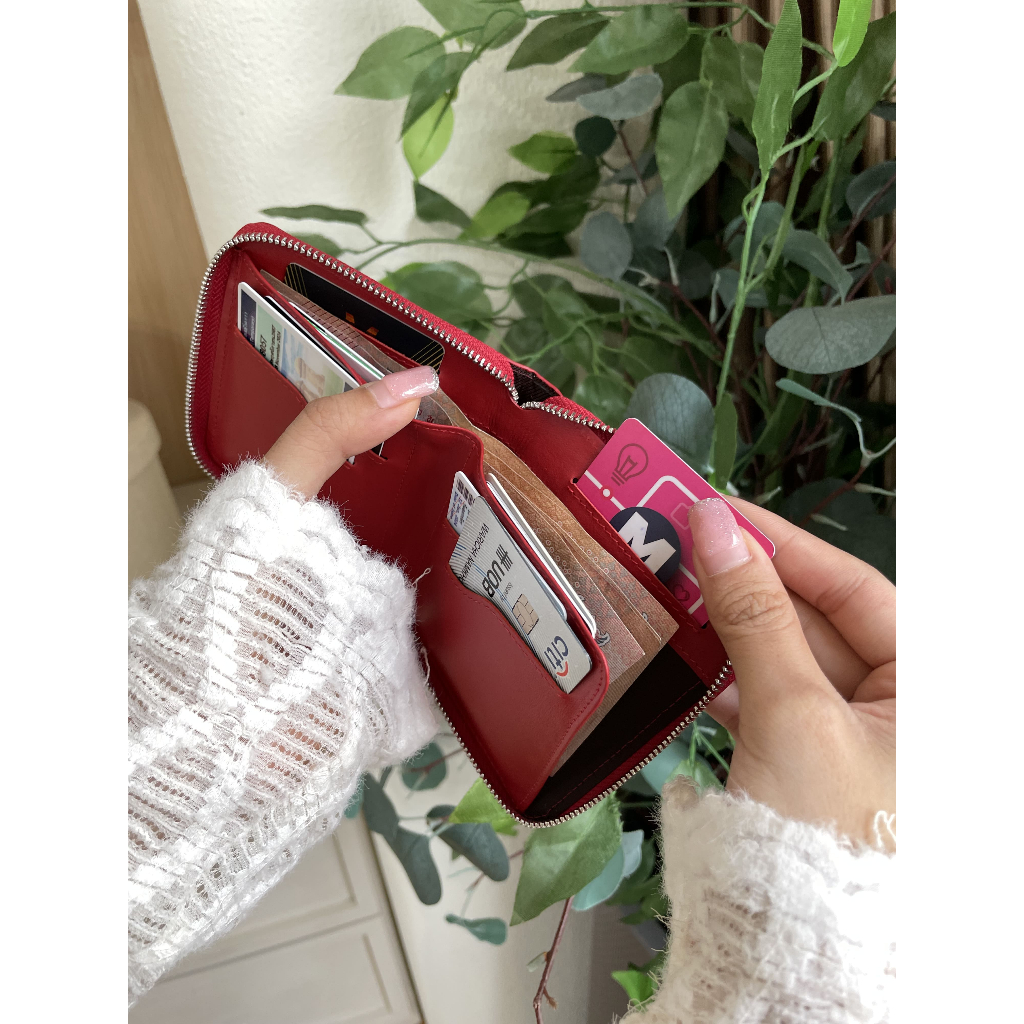 05-182 unisex compact zippy wallet กระเป๋าสตางค์สานหนังแท้ กระเป๋าตังค์สานหนังแท้ แบรนด์ k - รูปที่ 3