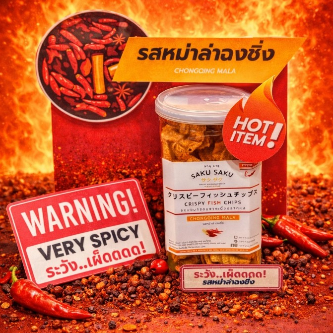 SAKU SAKU ใหม่! รสหม่าล่า ฉงชิ่ง - ขนมอบกรอบจากเนื้อปลาทะเล 90% โปรตีนสูง