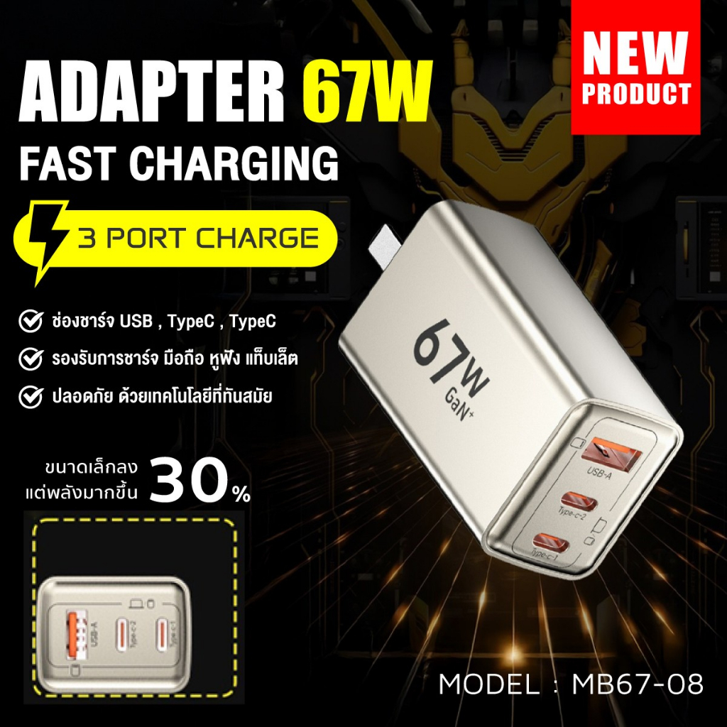 iMI หัวชาร์จเร็ว 67W Adapter Gen Super Fast Charge อะแดปเตอร์ เก็บพับได้ หัวชาร์จ PD Type-C+USB-A