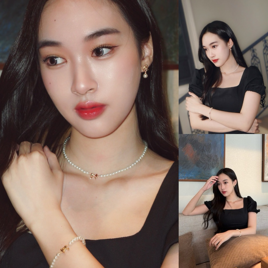 🎀Necklace🐚สร้อยคอรุ่น Elegant ✨ สร้อยคอไข่มุกเทียม สร้อยคอมุก สร้อยออกงานสไตล์ลูกคุณหนู GlamandGlow.bkk - รูปที่ 3