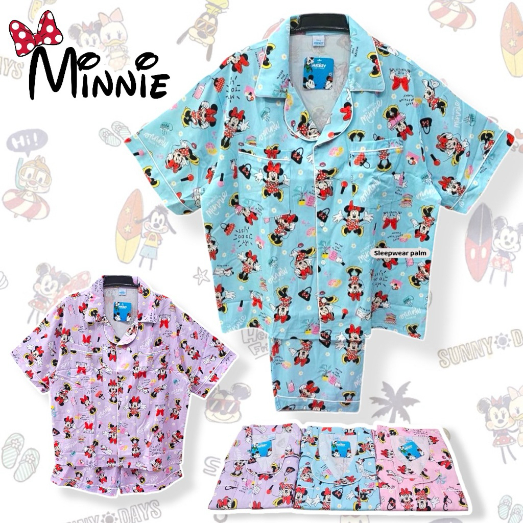ชุดนอนมินนี่เมาส์ Minnie Mouse ลิขสิทธิ์แท้ ผ้าไหมอิตาลี ลื่น ใส่สบาย รอบอก 44" (Freesize)