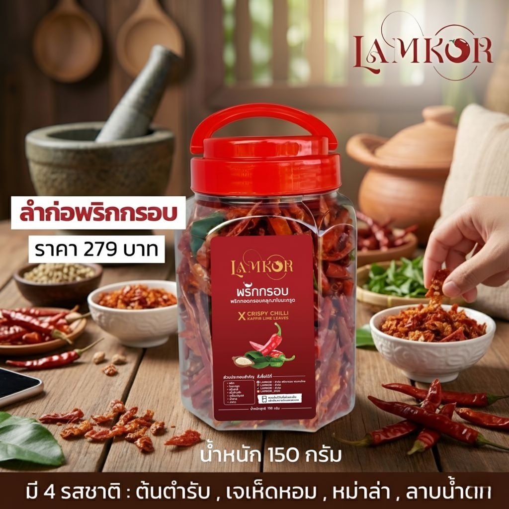 ลำก่อ พริกกรอบ พริกทอด พริกทอดกรอบ ปริมาณ 150 กรัม
