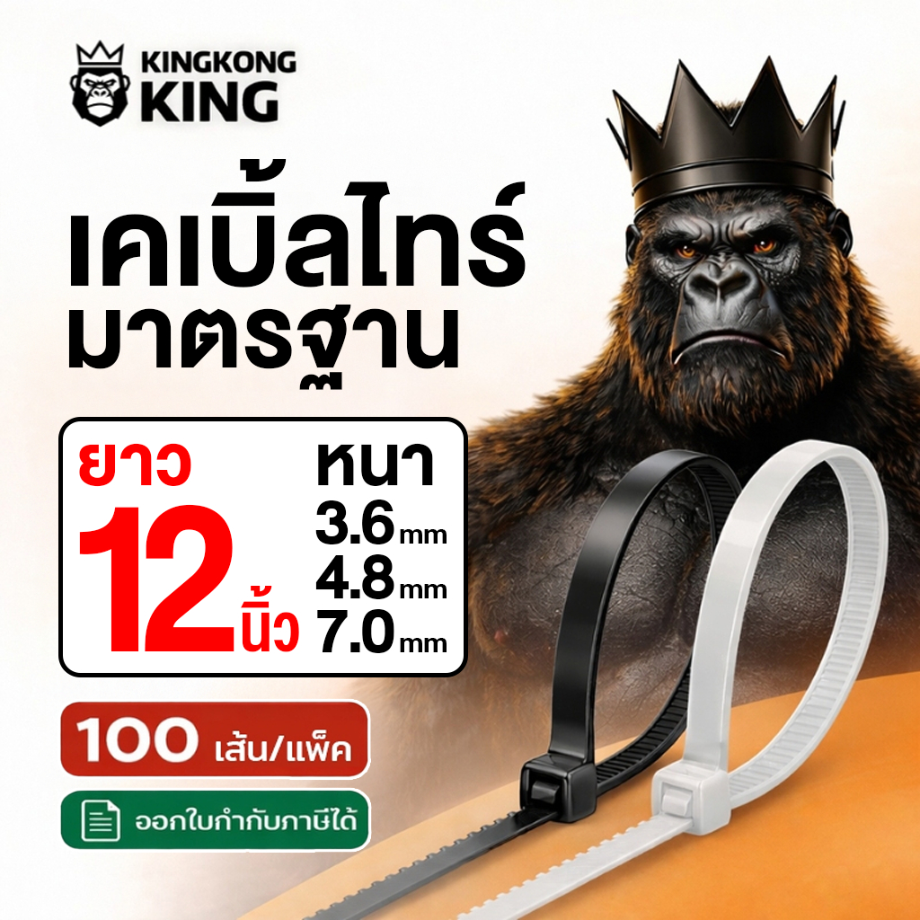 เคเบิ้ลไทร์ ยาว12นิ้ว (มาตรฐาน) CABLE TIE Kingkong หนวดกุ้ง ล็อคแน่น สายรัด 1แพ็ค 100 เส้น