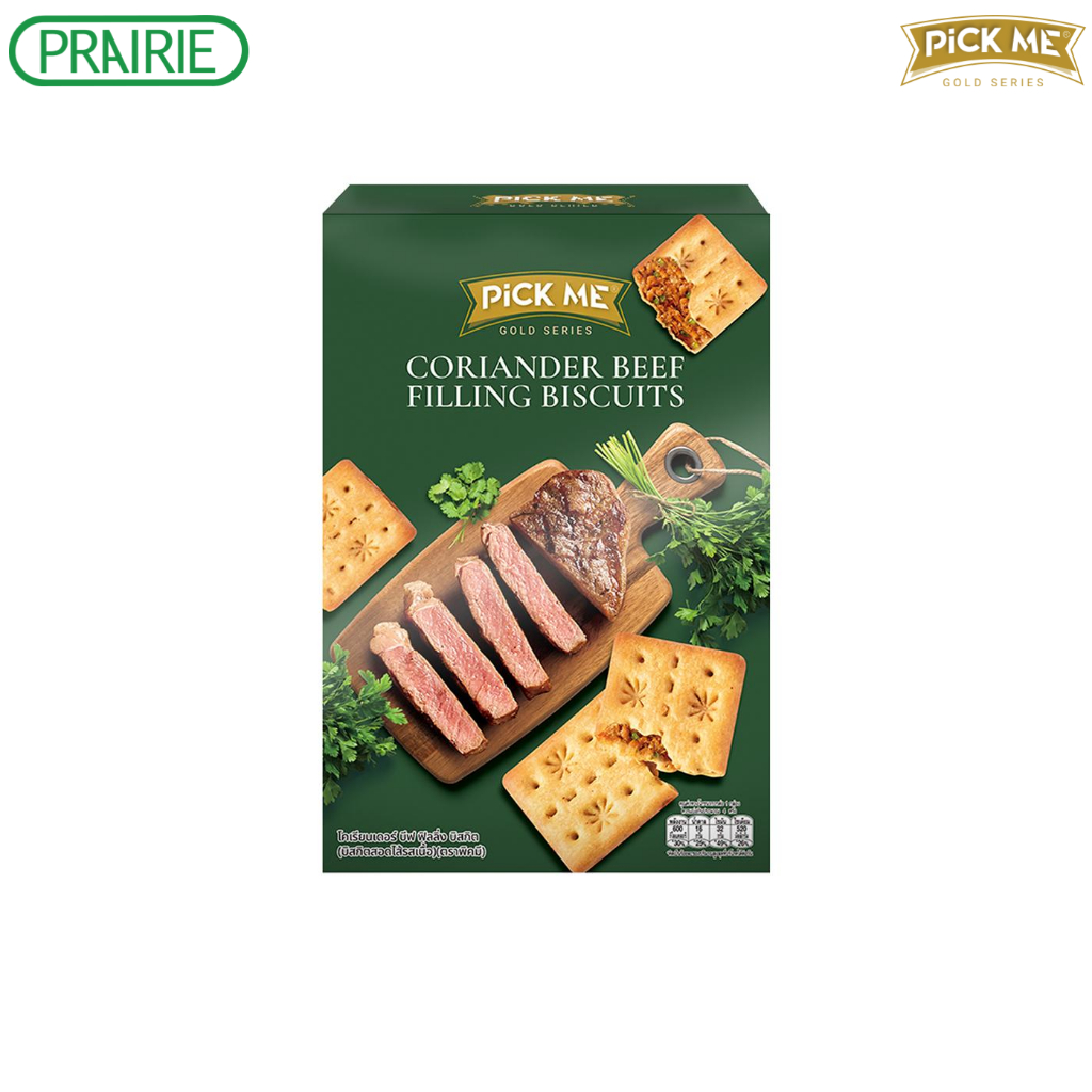 พิคมี โคเรียนเดอร์ บีฟ ฟิลลิ่ง บิสกิต 110ก.I Pick Me Coriander Beef Filling Biscuits 110 g. lot 05/26