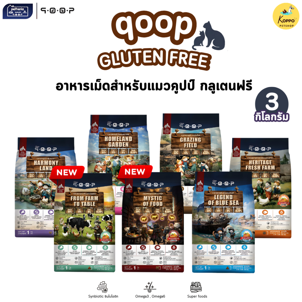 [3 kg] [Live] qoop - อาหารแมวคูปป์ [STARTED GLUTEN FREE] [สำหรับแมวทุกช่วงวัย] 3 KG [1 kg 3 ถุง]