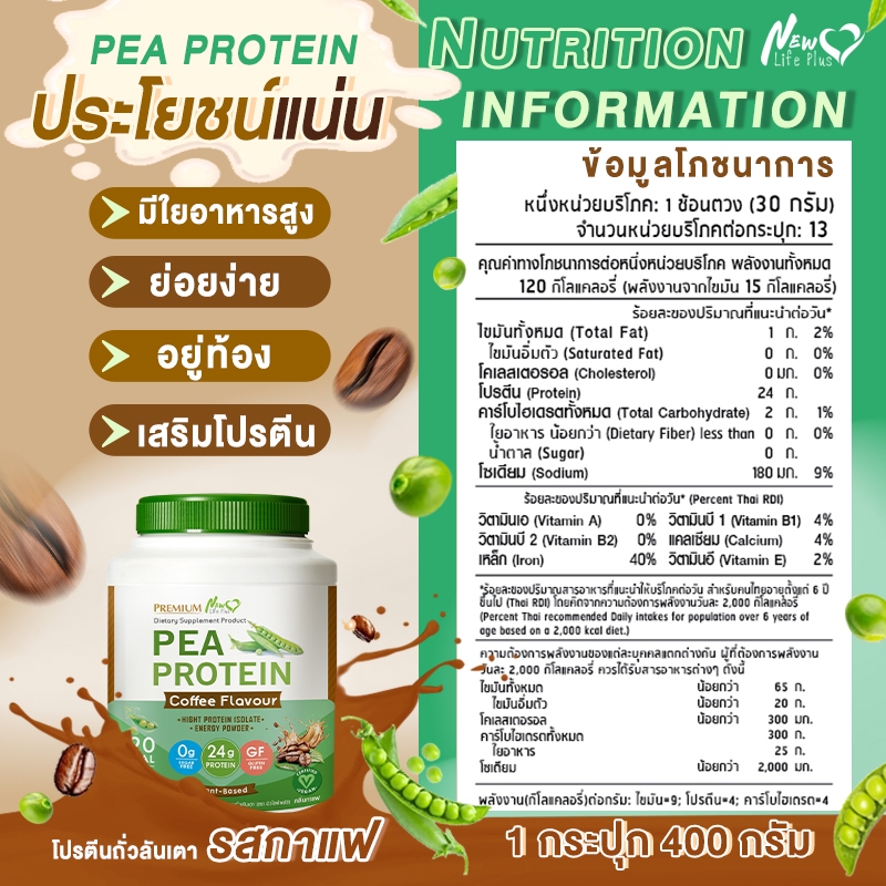 🚛ส่งฟรี 400g New Life Plus PEA Protein Coffee Flavor โปรตีนจากถั่วลันเตา รสกาแฟ - รูปที่ 4