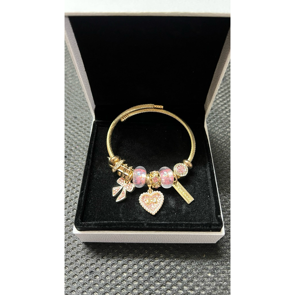 กำไลข้อมือ pandora แบรนด์ molly jewelry(สีทองรูปหัวใจชมพู)