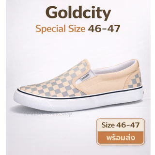 ▄▀▄▀รองเท้าผ้าใบแบบสวมสลิปออน GoldCity-9011 ลายหมากรุก เบอร์พิเศษ 46-47