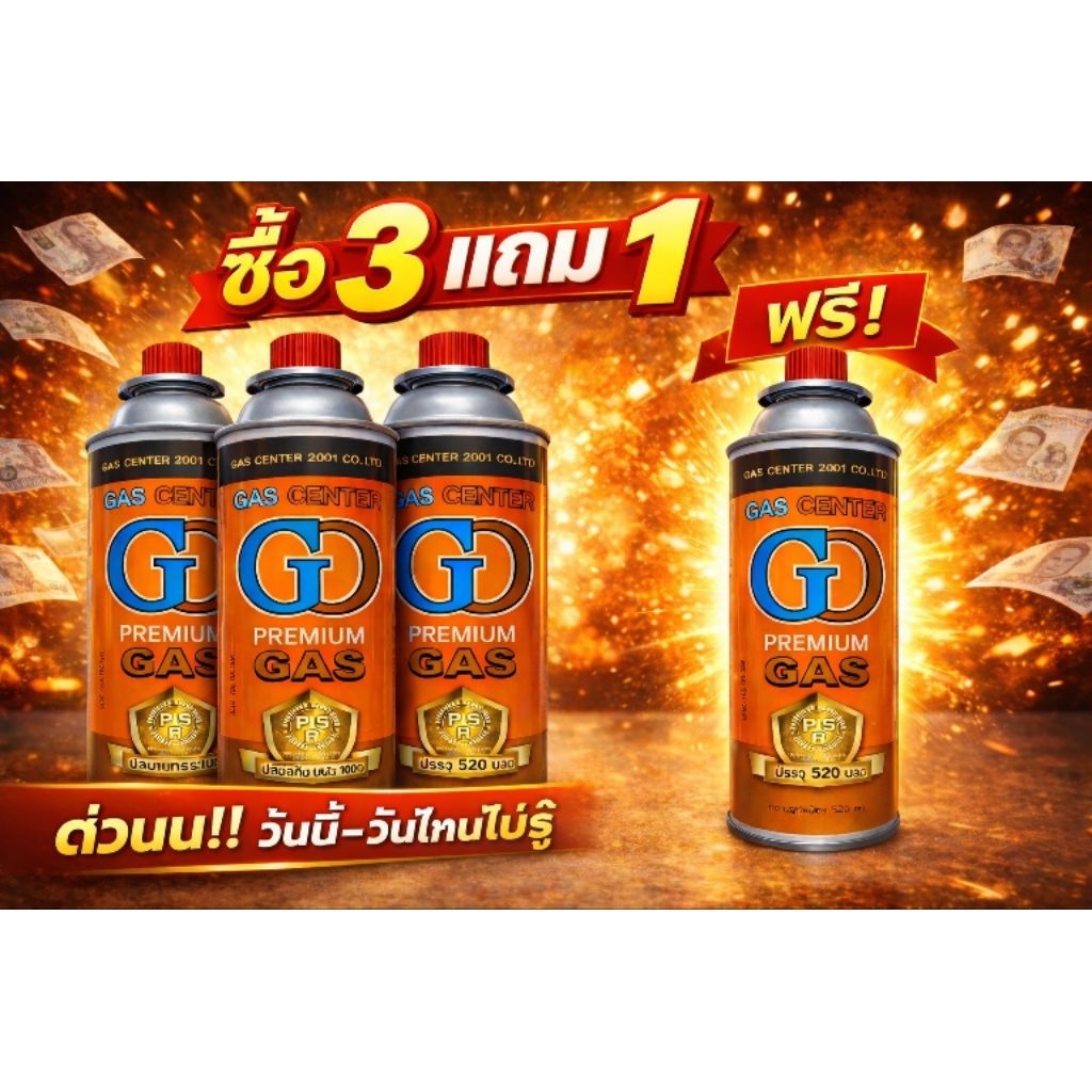 ด่วน!! ซื้อ 3 แถม 1 แก๊สกระป๋อง พรีเมียม Gas Center มีระบบป้องกันการระเบิด ระบบระบายความดัน PSR