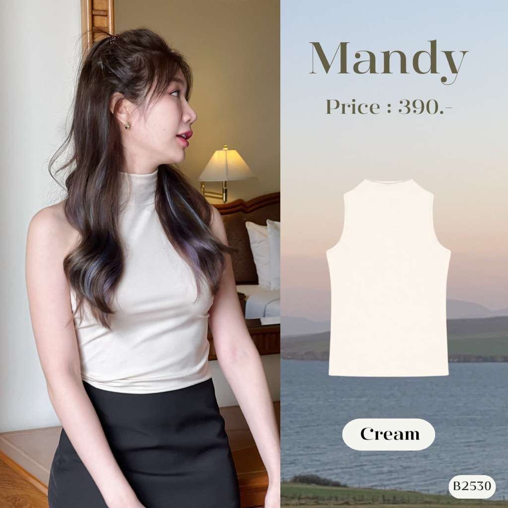 B2530 l MANDY เสื้อแขนกุด คอเต่า เนื้อผ้าเรย่อน Clothing ผู้หญิง [ซื้อครบ1,000 แถมเครื่องประดับ] - รูปที่ 3