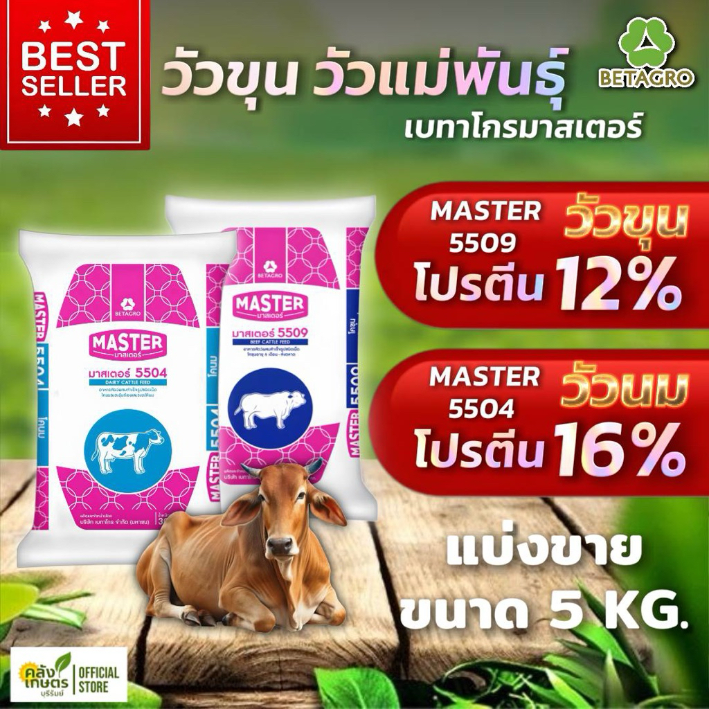 [💥ถูกสุดๆ] อาหารวัว แม่พันธุ์-ขุน เบทาโกร มาสเตอร์ 5504 โปรตีน16% 5509 โปรตีน12% บรรจุ 5 กิโลกรัม. รับประกันคุณภาพ100%