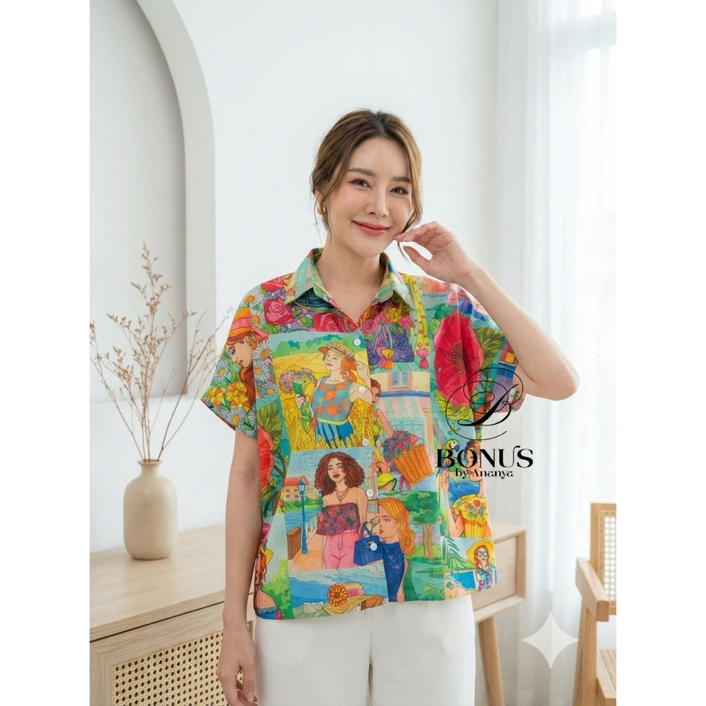 เสื้อคอปกเชิ้ตแขนสั้นแขนในตัว ผ้าไหมอินเดีย รูปที่ 2