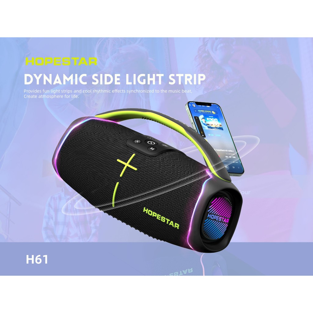 HOPESTAR H61 ลำโพงบลูทูธ 50W BT 5.3 ไฟ RGB กันน้ำ IPX6 รองรับ TWS 1+1 / AUX 3.5mm