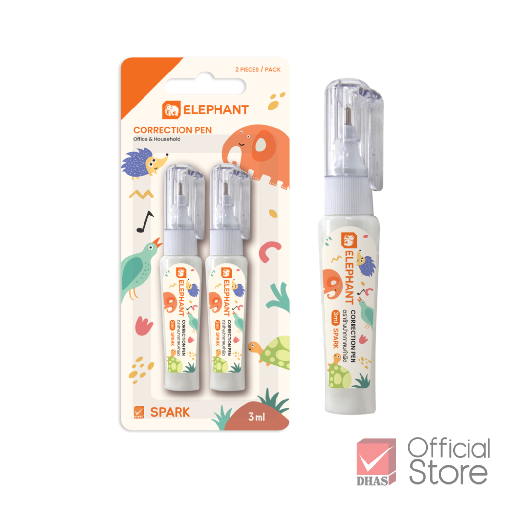 Elephant ปากกา ปากกาลบคำผิด สปาร์ค BLISTER 3 มล. แพ็คคู่ 2 ด้าม