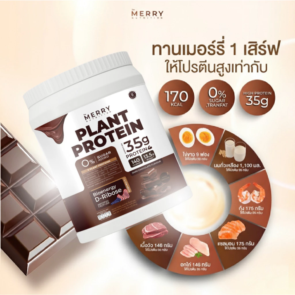 [ Plant 1 กระปุก] Merry Plant Protein โปรตีนพืช 5 ชนิด: สูตรสร้างกล้ามเนื้อ โปรตีน 35 กรัม D-Ribose thumbnail 7