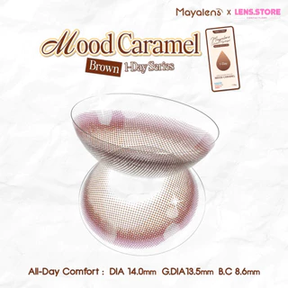 คอนแทคเลนส์รายวัน Mayalens 1D Mood Caramel Brown มู้ดคาราเมล สีนำตาลชานม ตัดขอบสีคาราเมล