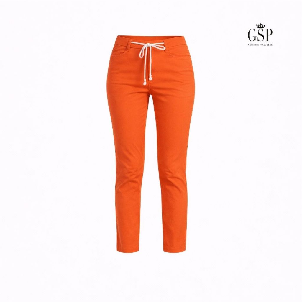 GSP Pants NEW GSP  กางเกงผ้าคอตตอนขายาว สีส้ม ตกแต่งเชือกผูกด้านหน้า (PZT9DO)