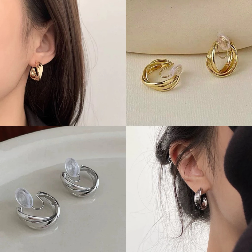 💖มีส่งด่วน💖 งานพรีเมี่ยม ต่างหูหนีบ ต่างหูห่วงสายฝอแบบหนีบ พร้อมส่ง1คู่