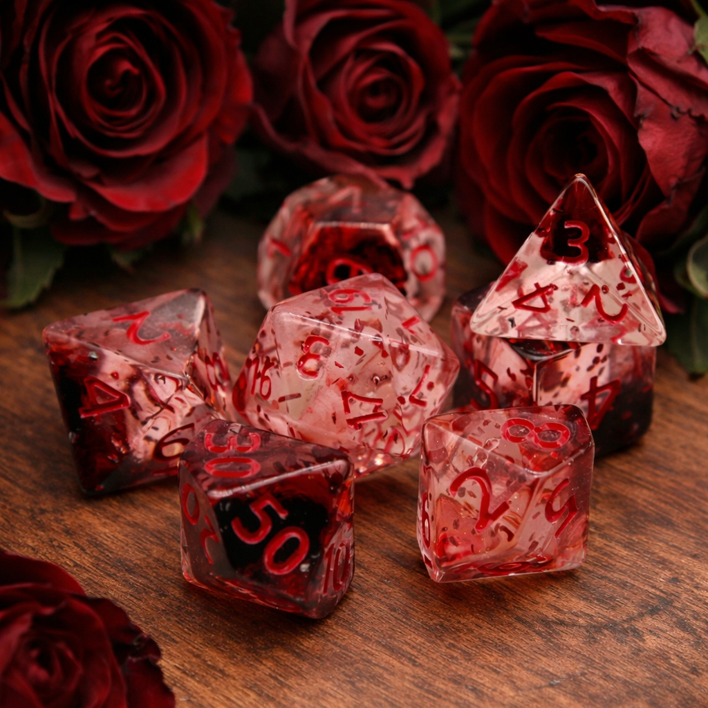 Crystal Blood Dice Set of 7 | ลูกเต๋า Dice For DnD D&D MTG RPG TRPG เกมกระดาน บอร์ดเกม Game ไพ่ทาโรต์ Magicเมจิก