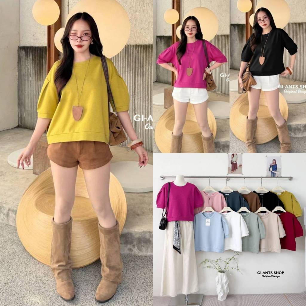 G729 เสื้อยืดคอกลมแขนตุ๊กตาแต่งจีบ
