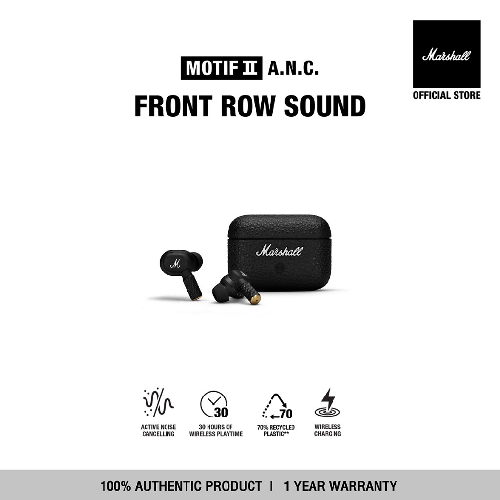 MARSHALL MOTIF II A.N.C. BLACK - รับประกัน 1 ปี + ส่งฟรี - หูฟังตัดเสียงรบกวน, หูฟังบลูทูธไร้สาย, หูฟังบลูทูธ