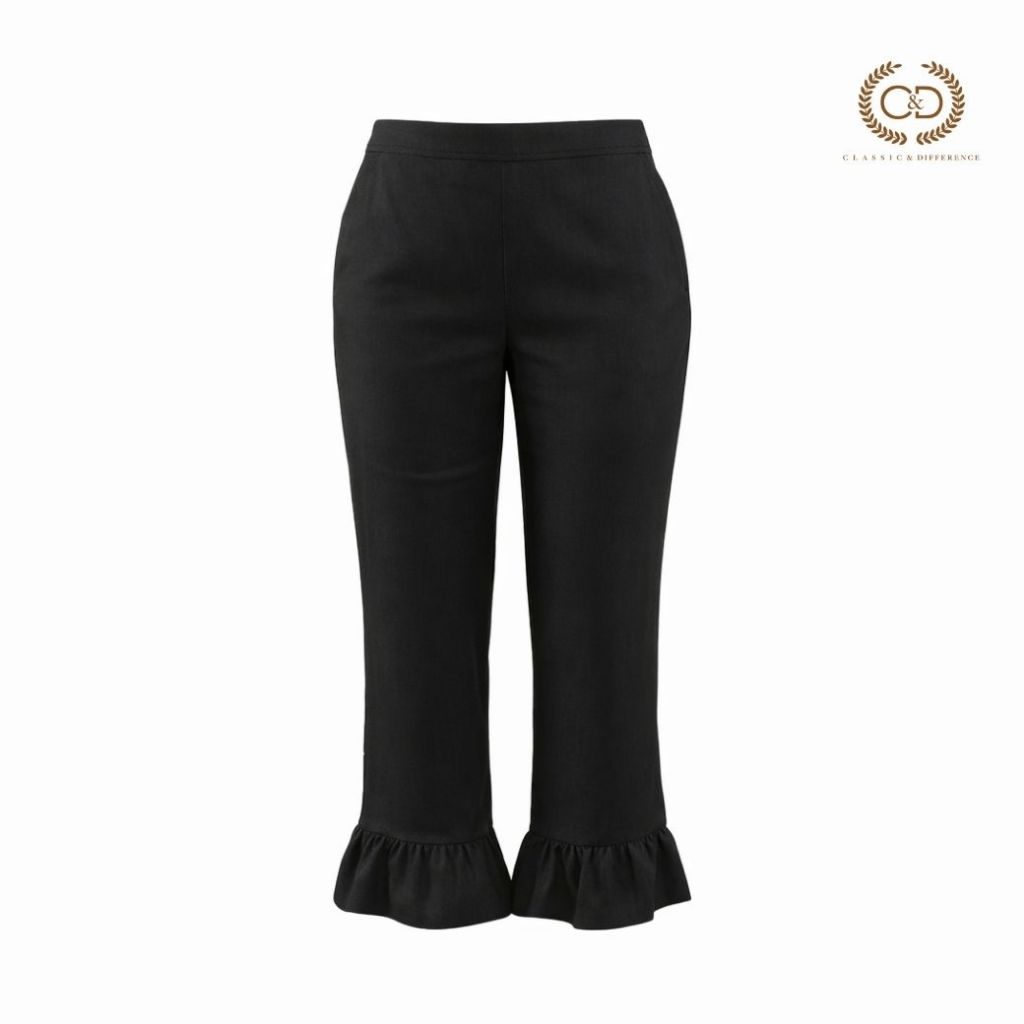 C&D กางเกงขาวยาว กาง﻿เ﻿กงผู้หญิง Linen Pants ทรง Ruffle Pants ขายาวห้าส่วน เนื้อผ้าลินินพรีเมี่ยม CXJ8BL