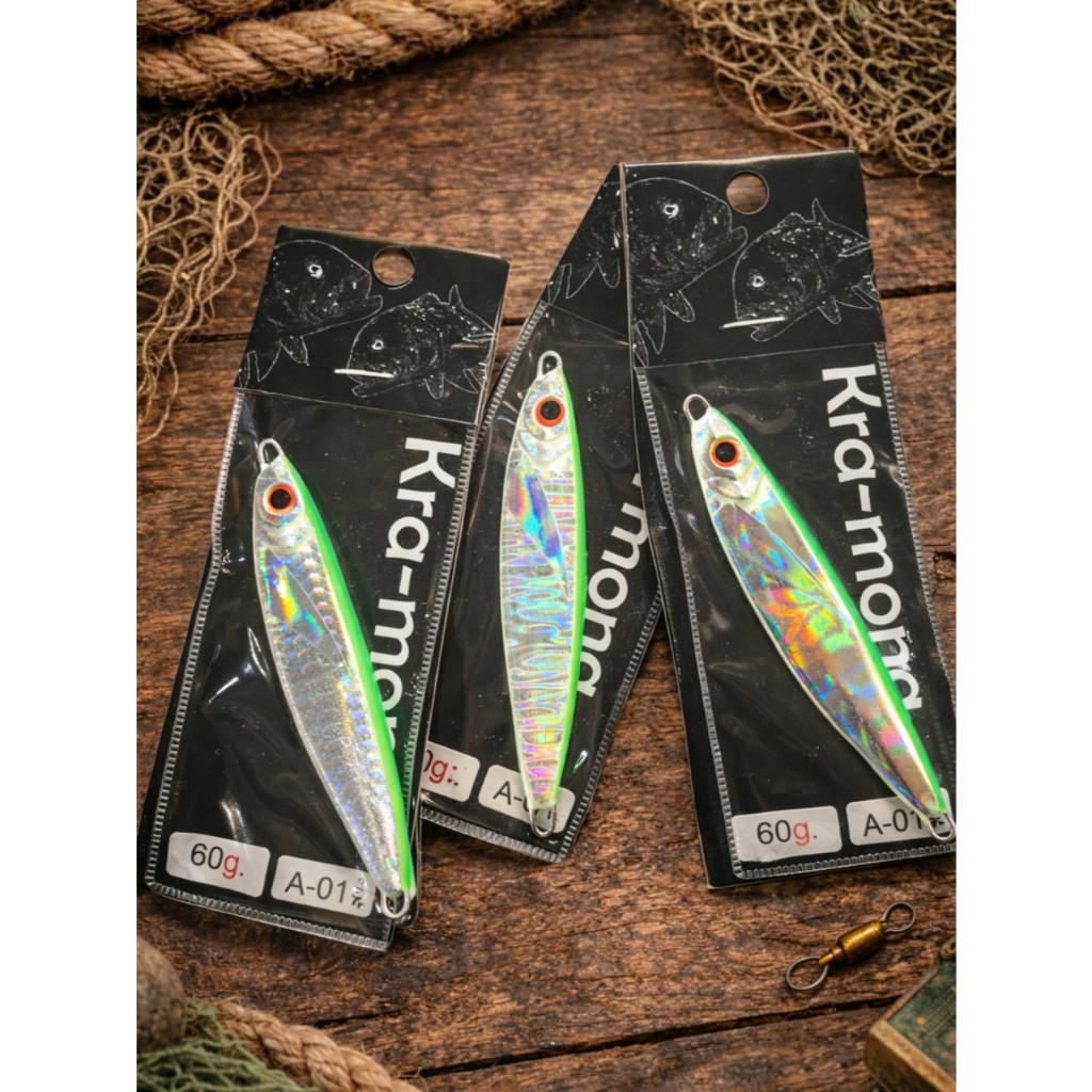 A-013 เหยื่อจิ๊กสีเขียวสะท้อนแสง Neon Green Hologram Jig 30g-150g งานทะเล