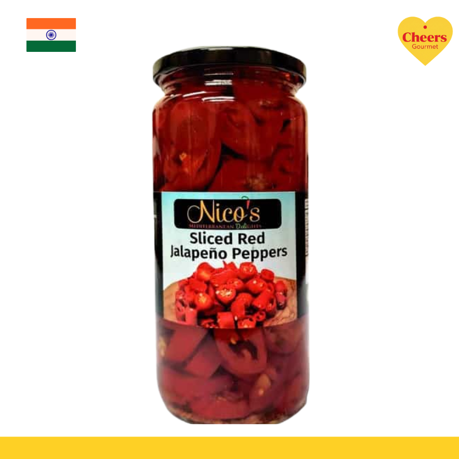 Nico’s Sliced Red Jalapeno Peppers l นิโคส์ พริกฆาลาเปญโญแดงดอง 480g.