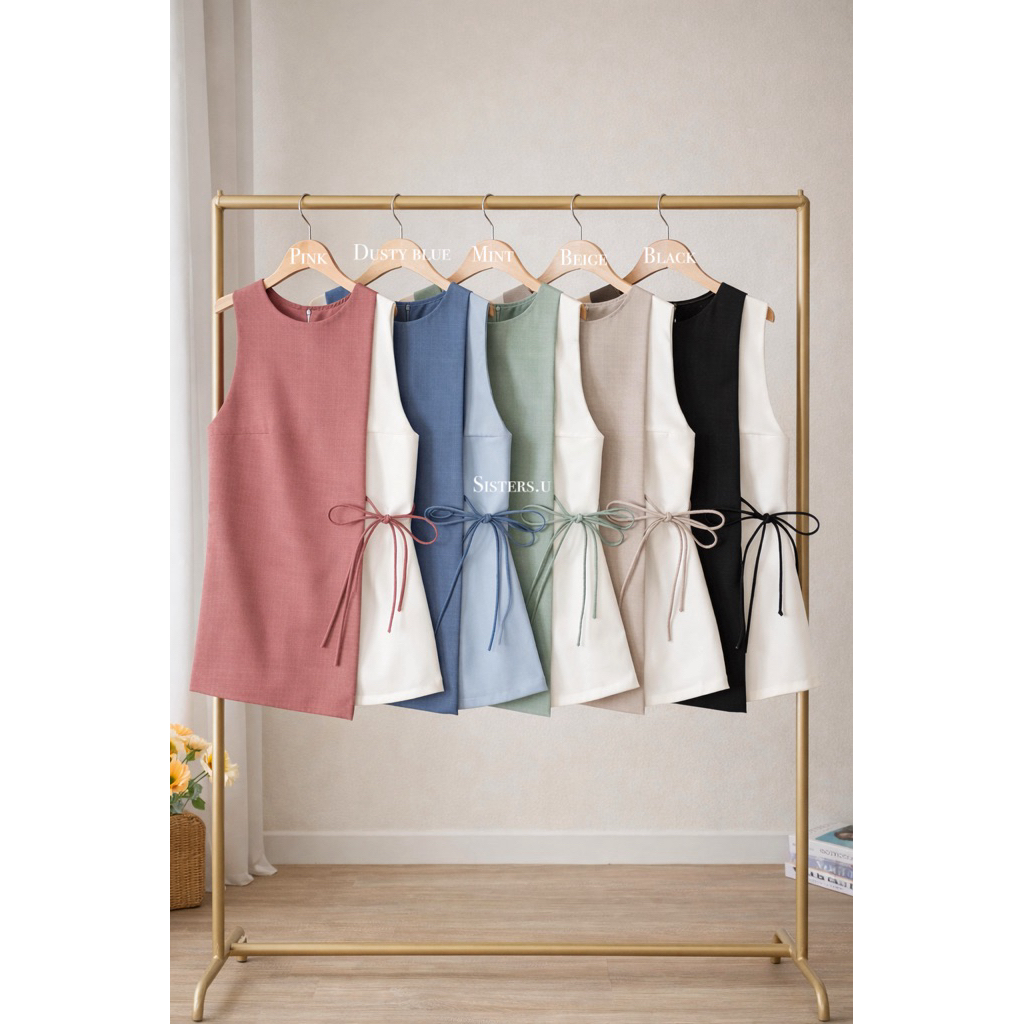 Sisters.u TOP 114 เสื้อแขนกุดตัวยาวทูโทนผูก