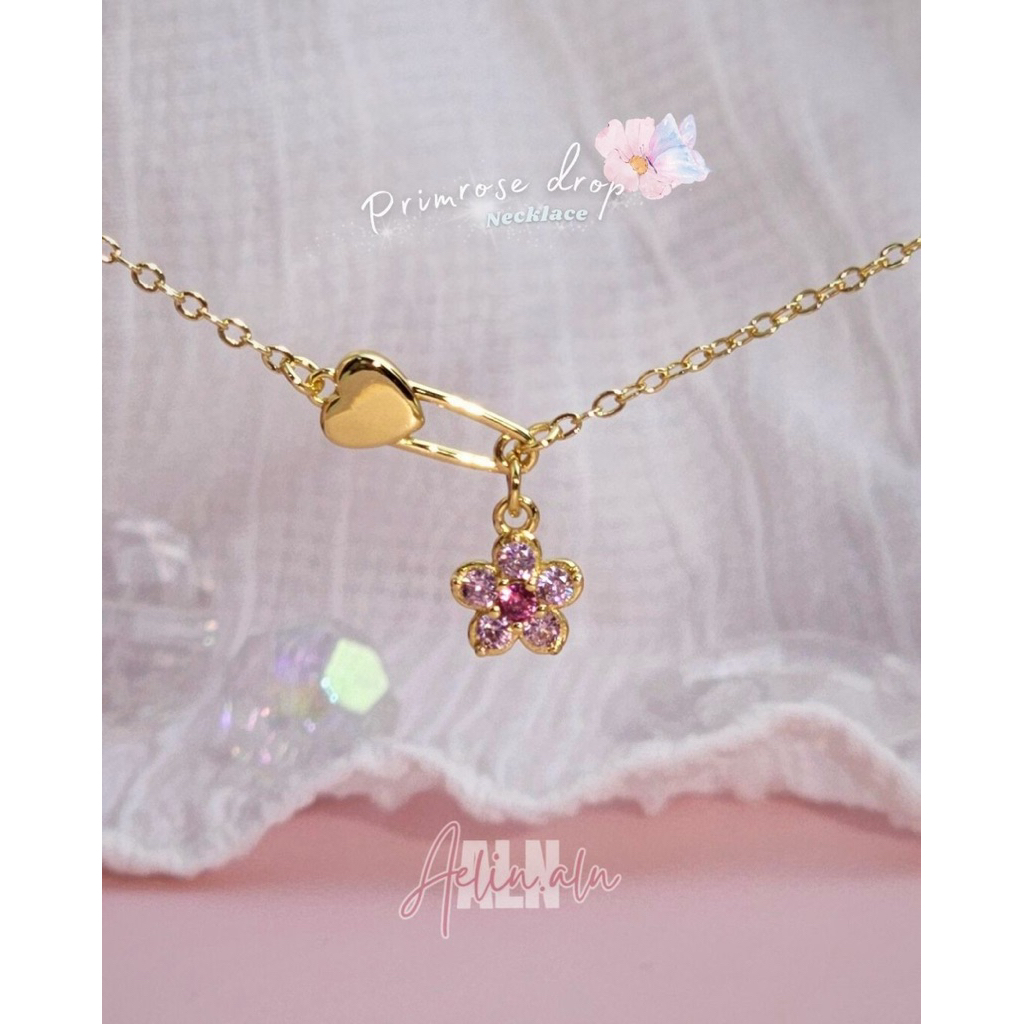 Primrose drop necklace - Aelin.ALN( สร้อยคอจี้ดอกไม้ เข็มกลัดหัวใจ) แพ้ง่ายใส่ได้ค่ะ มี 4 แบบ #NL15-01